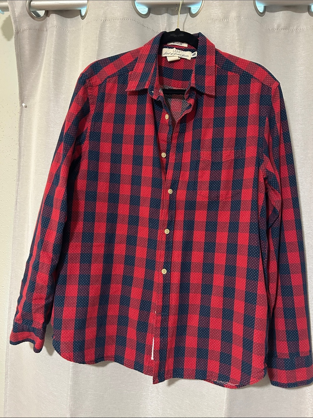 H&M Red and Navy Check Casual Button-Down Shirt